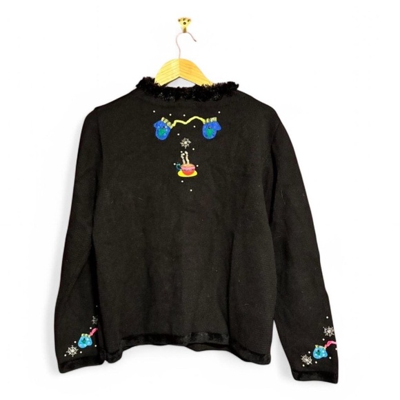 Vintage Berek Women's Large Christmas Cardigan Sweater Winter Embroidery Beaded - Picture 3 of 4